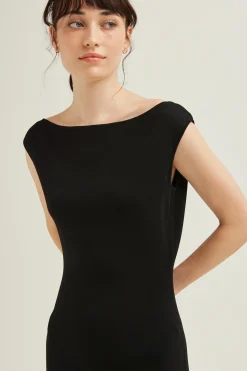 Boat-Neck Knit Midi Dress