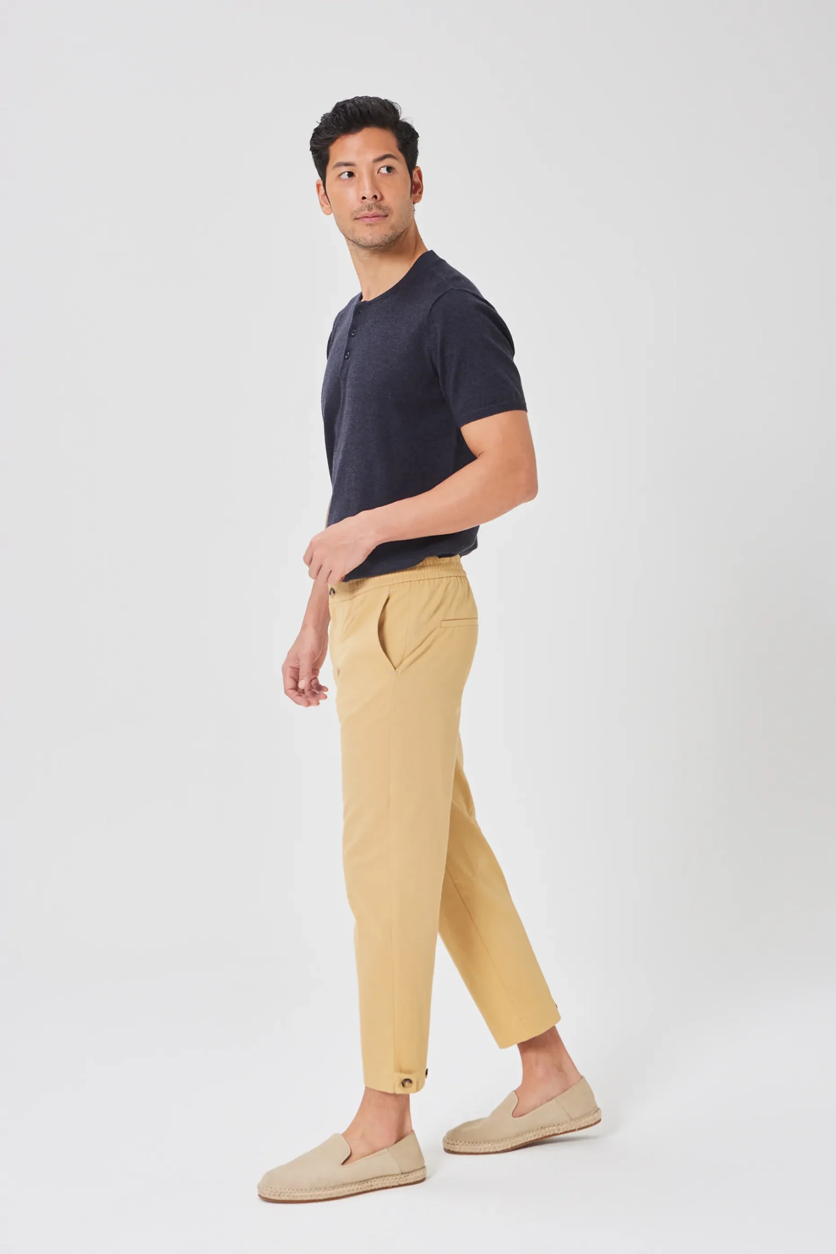 Buttoned-Cuff Straight Leg Trousers