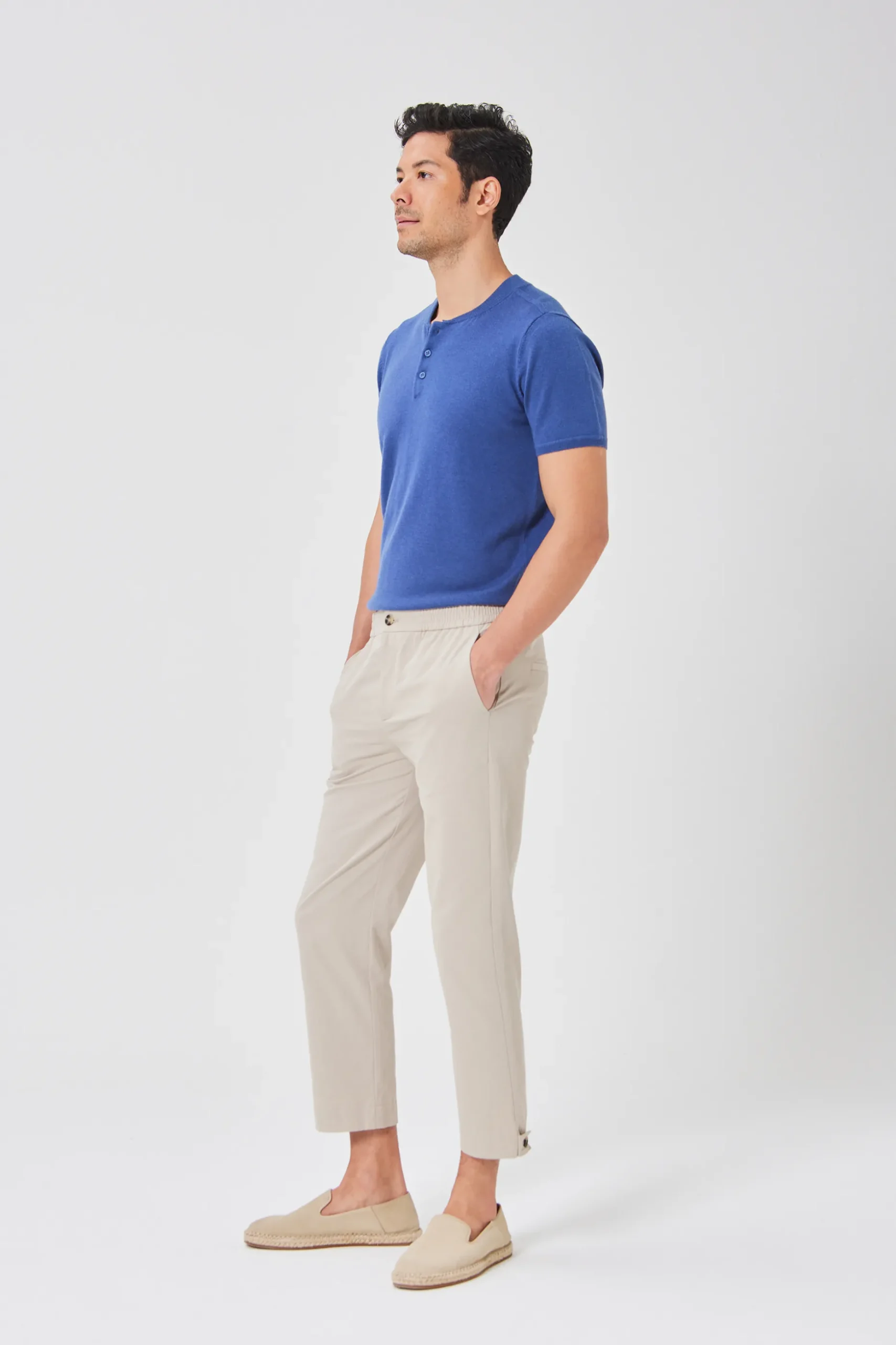Buttoned-Cuff Straight Leg Trousers