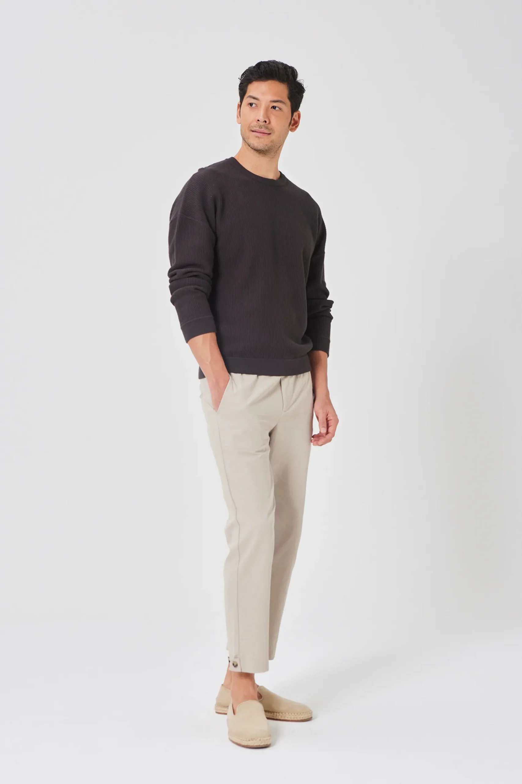 Buttoned-Cuff Straight Leg Trousers