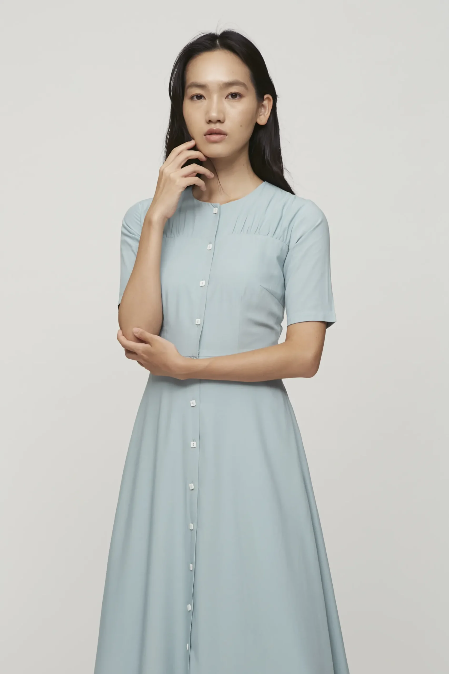 Contrast Button Midi Dress