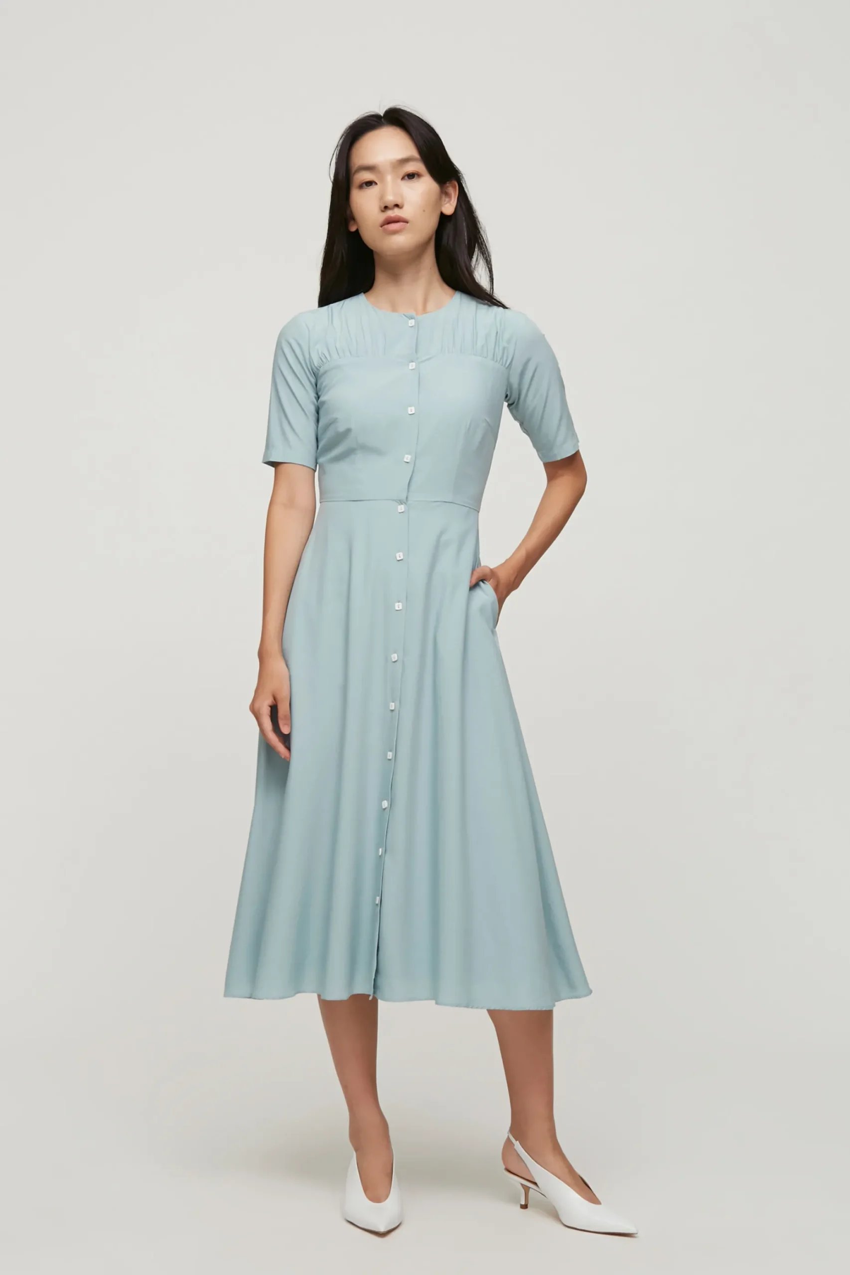 Contrast Button Midi Dress