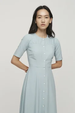Contrast Button Midi Dress