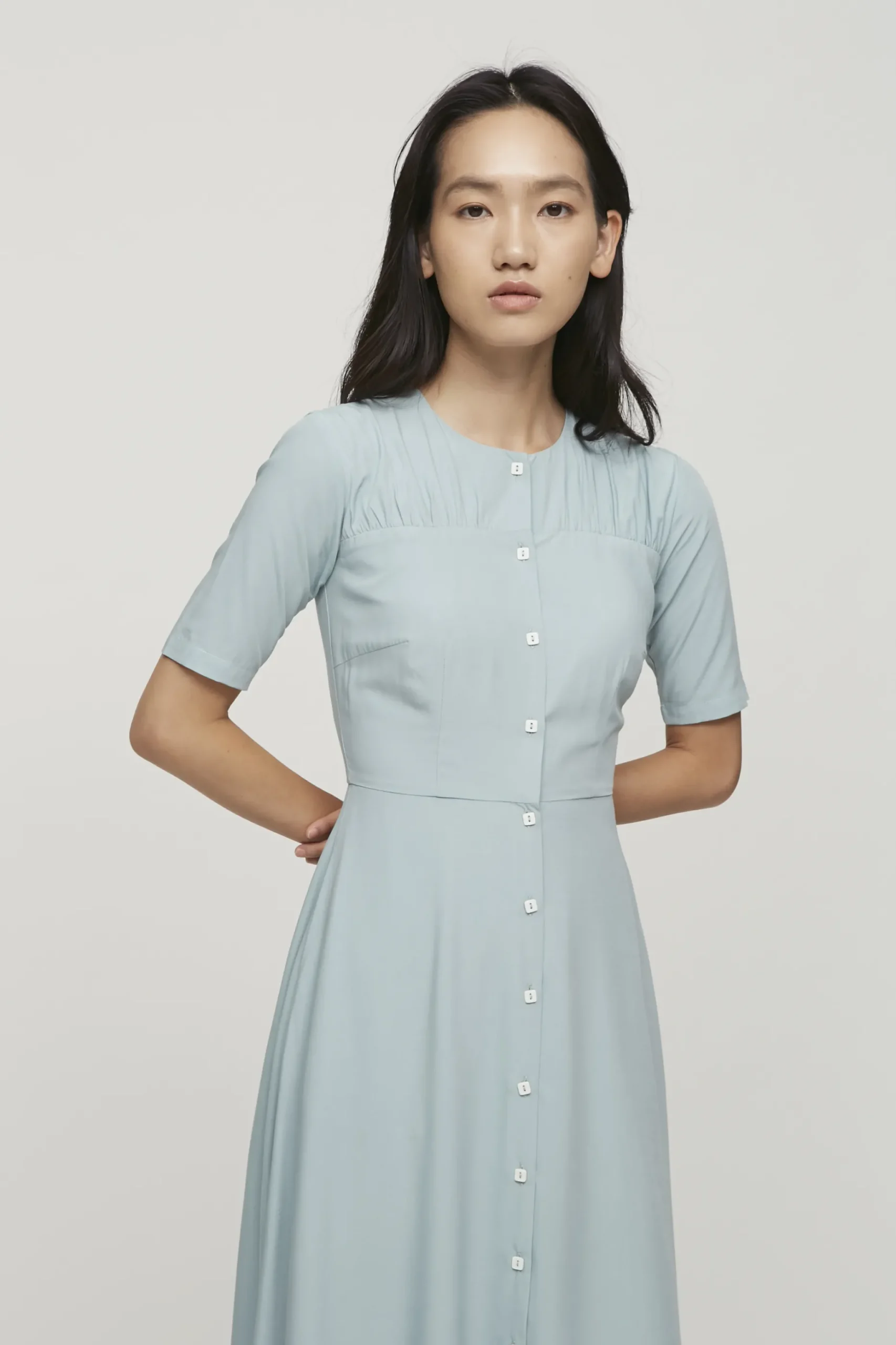 Contrast Button Midi Dress