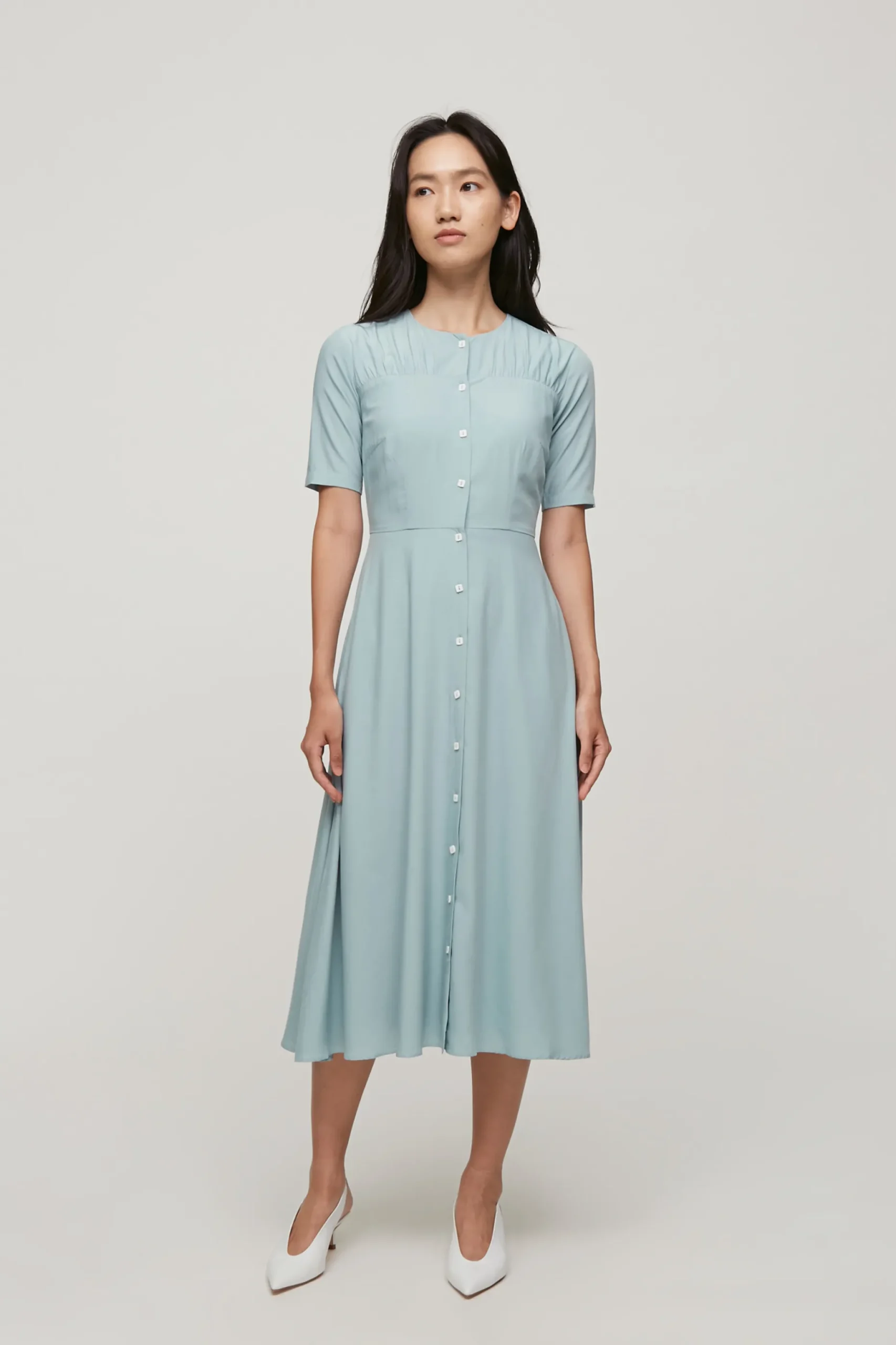 Contrast Button Midi Dress