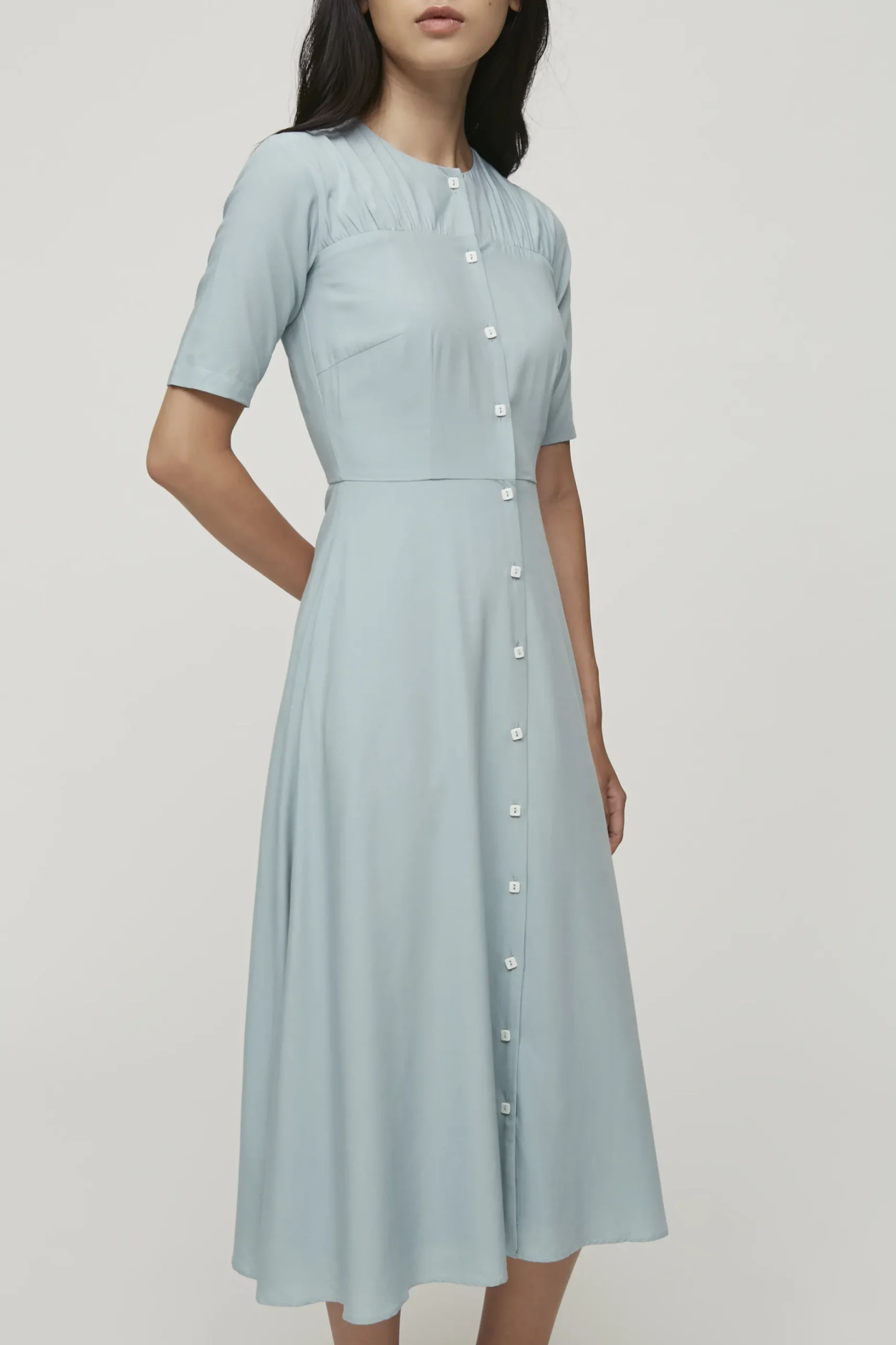Contrast Button Midi Dress