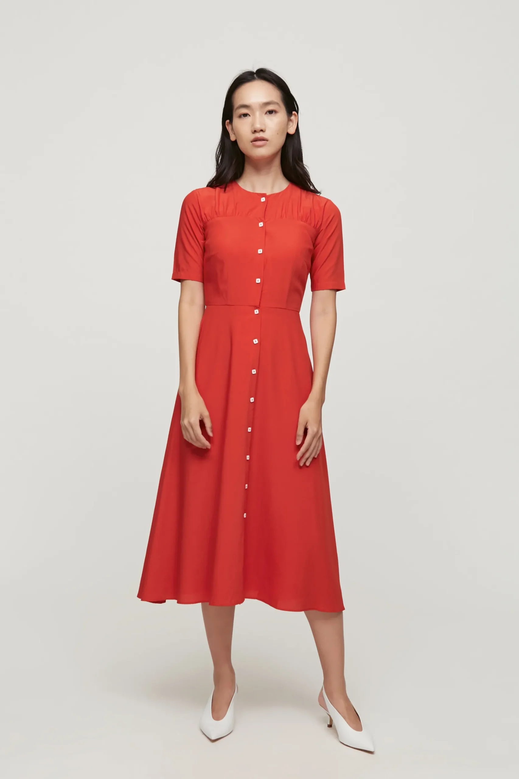 Contrast Button Midi Dress