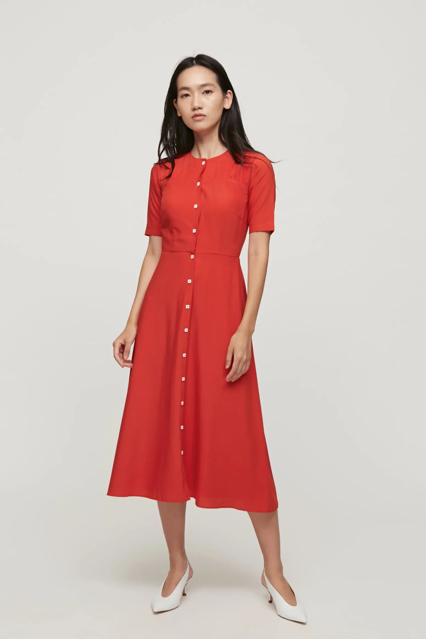 Contrast Button Midi Dress