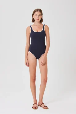 Contrast Open-Back Swimsuit