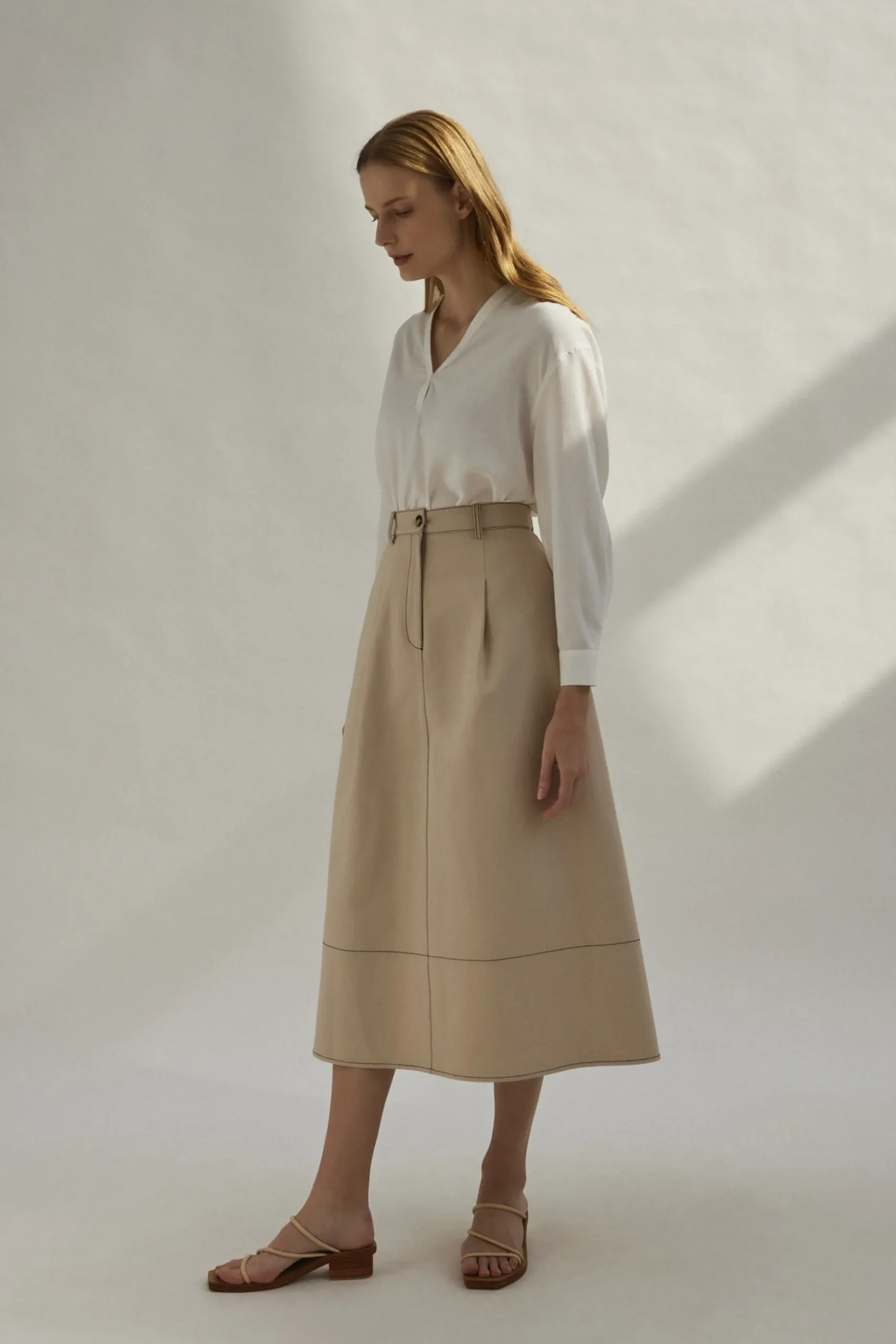 Contrast Stitch Cotton Skirt