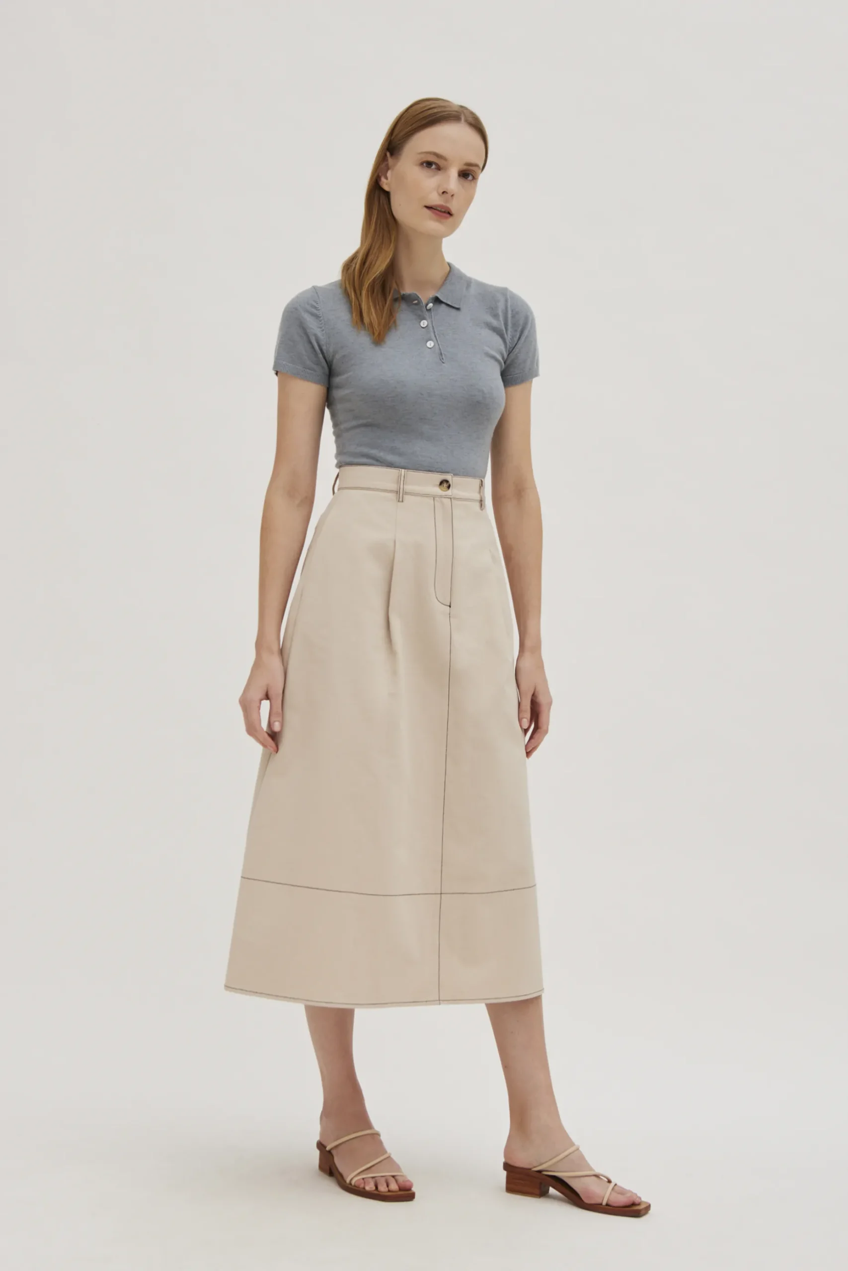 Contrast Stitch Cotton Skirt