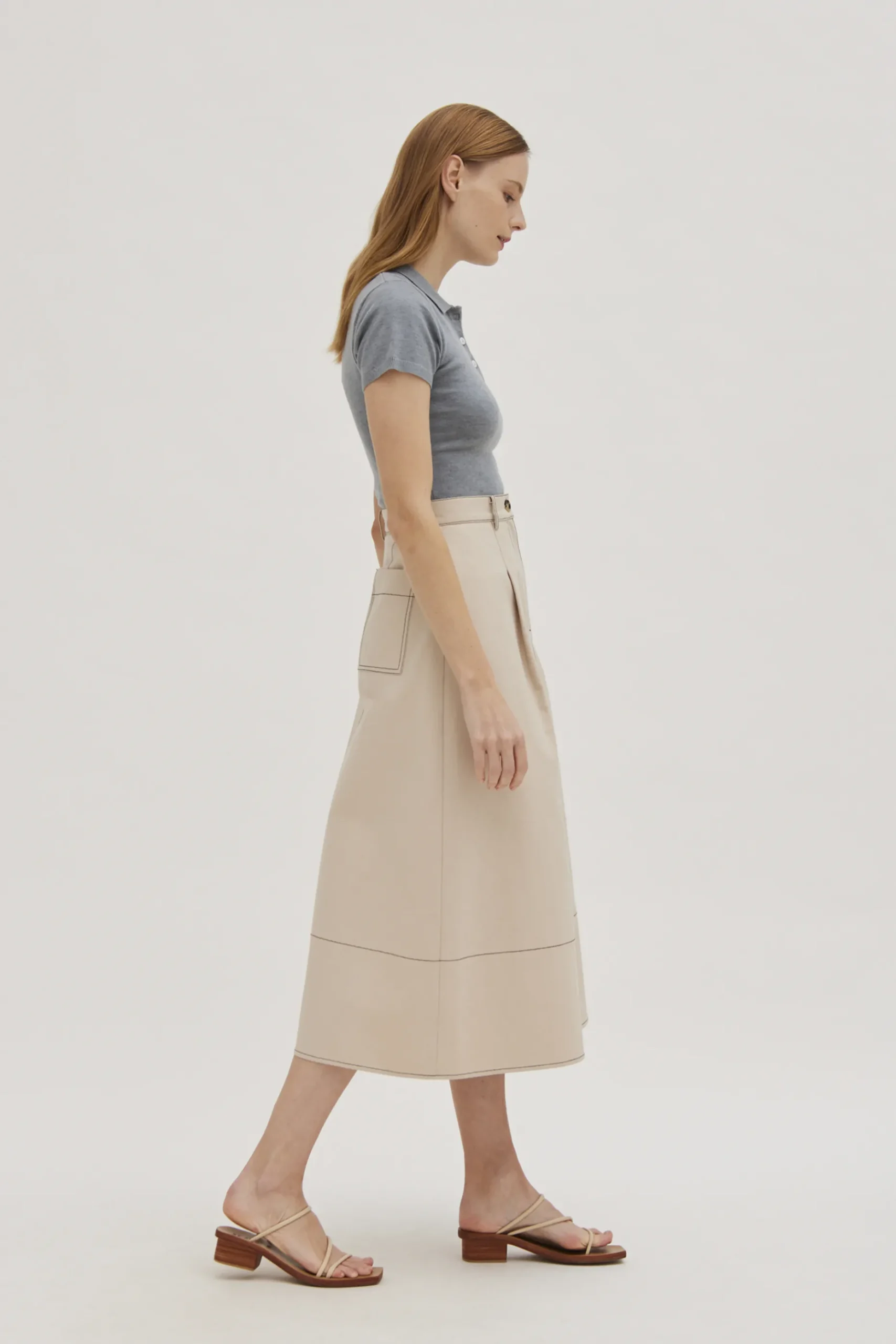 Contrast Stitch Cotton Skirt