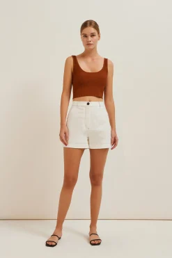 Contrast Stitch Cotton Twill Shorts