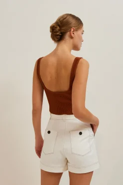 Contrast Stitch Cotton Twill Shorts