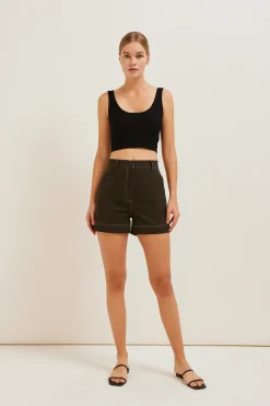 Contrast Stitch Cotton Twill Shorts
