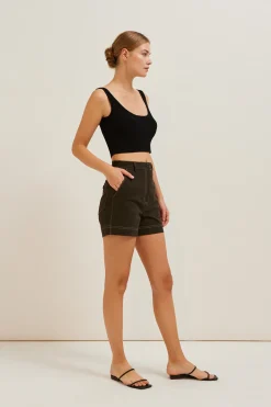 Contrast Stitch Cotton Twill Shorts