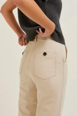 Contrast Stitch Cotton Twill Pants