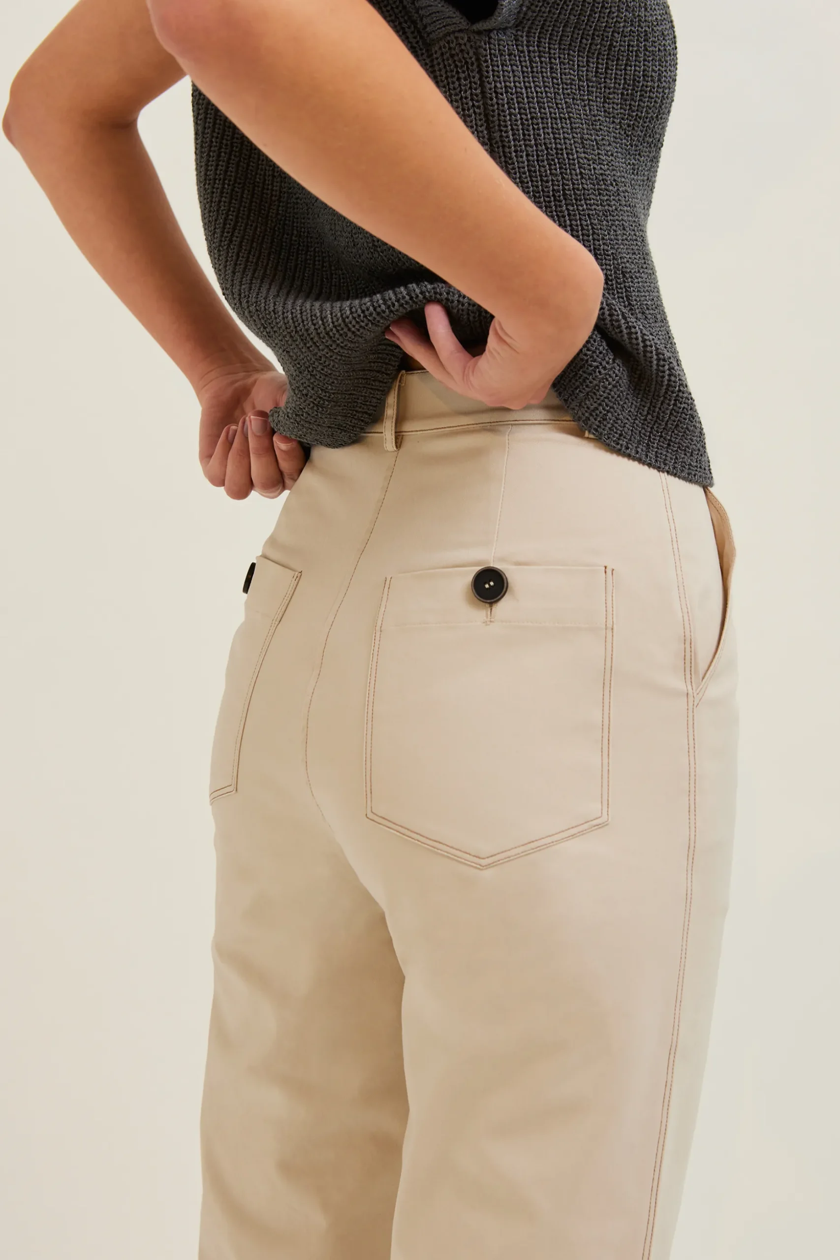 Contrast Stitch Cotton Twill Pants
