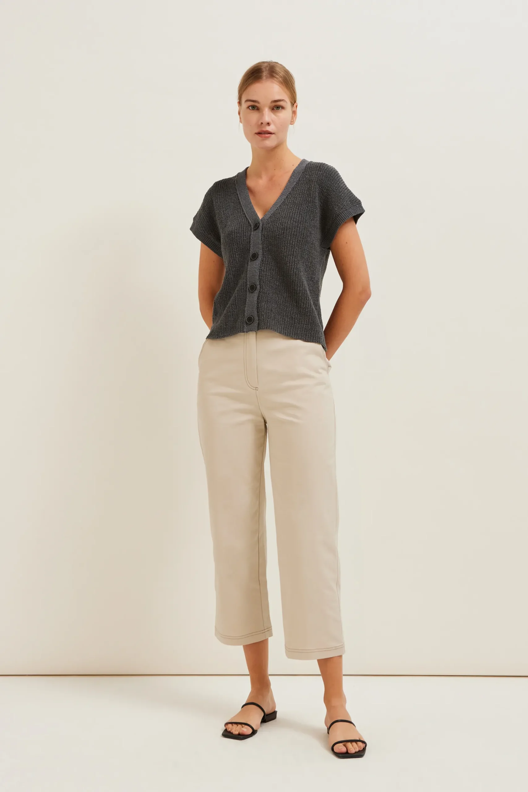 Contrast Stitch Cotton Twill Pants