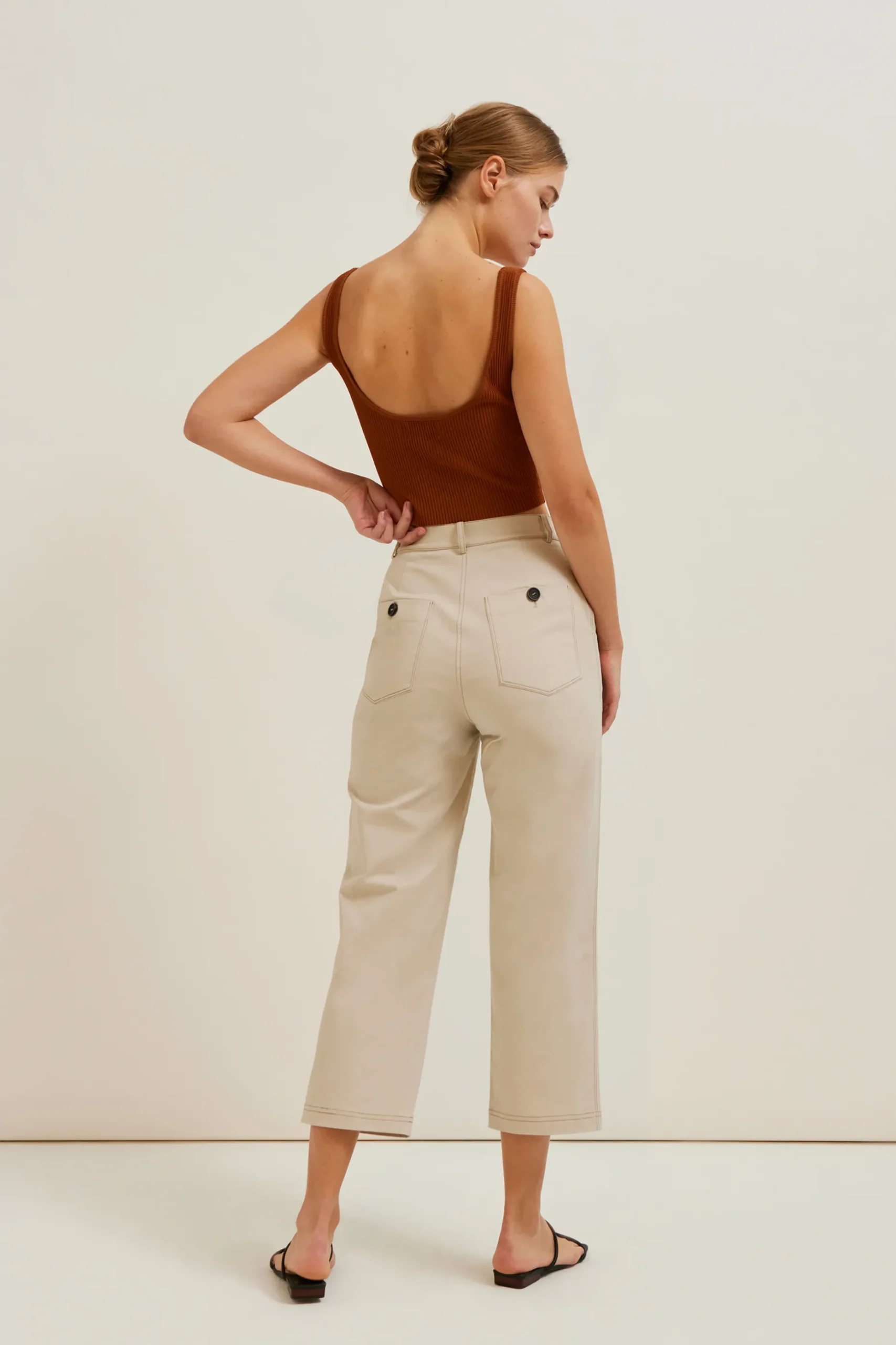 Contrast Stitch Cotton Twill Pants