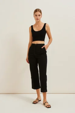 Contrast Stitch Cotton Twill Pants