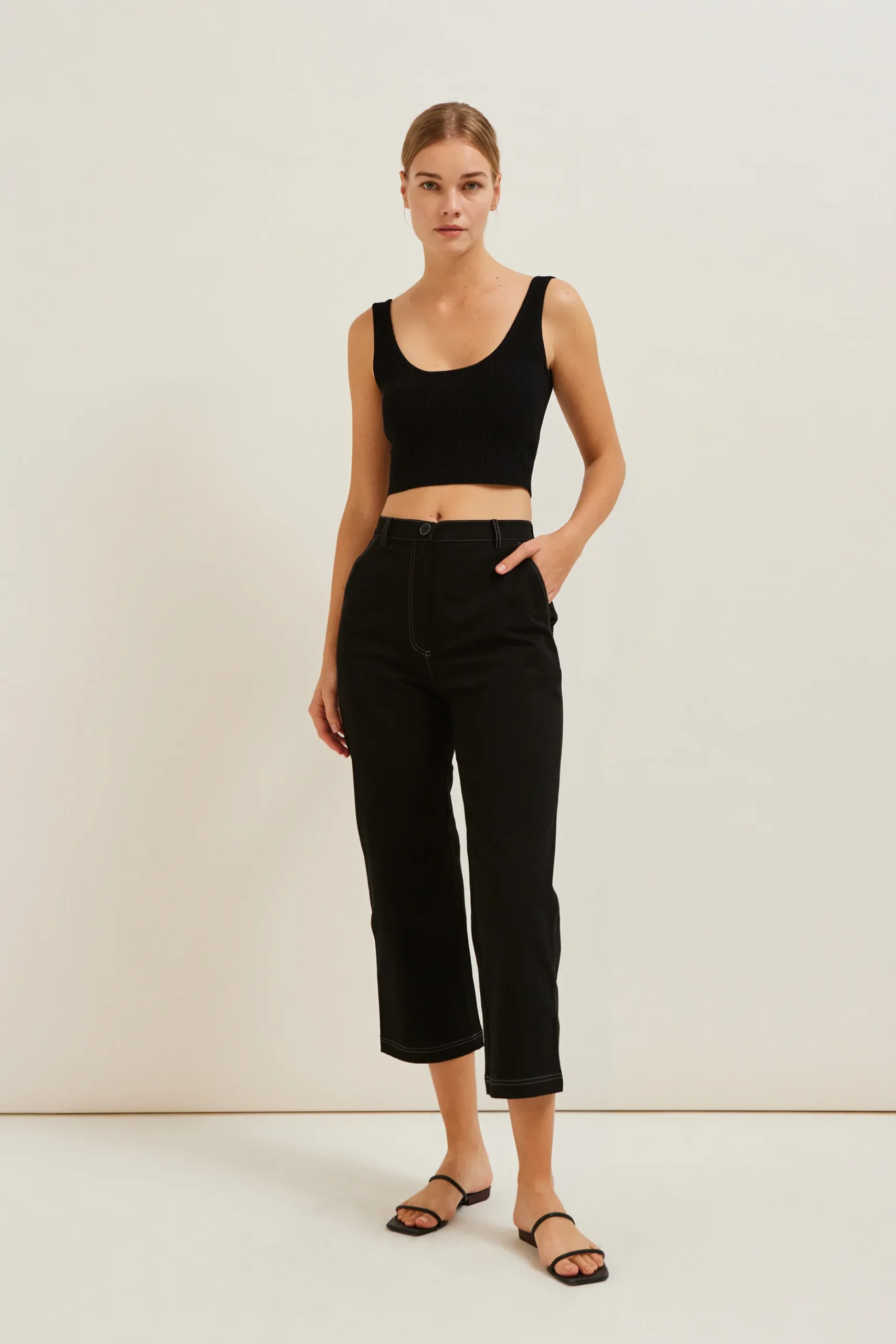 Contrast Stitch Cotton Twill Pants