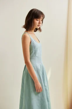 Contrast Stitch Linen Maxi Dress