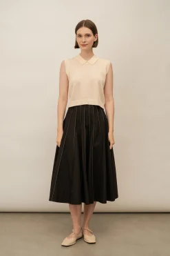 Contrast Stitch Midi Skirt