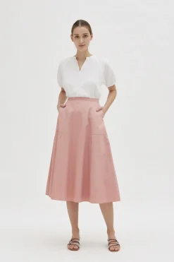 Cotton A-line Midi Skirt