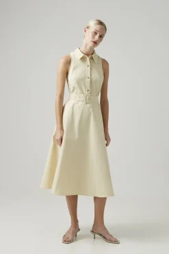 Cotton Belted Midi Dress