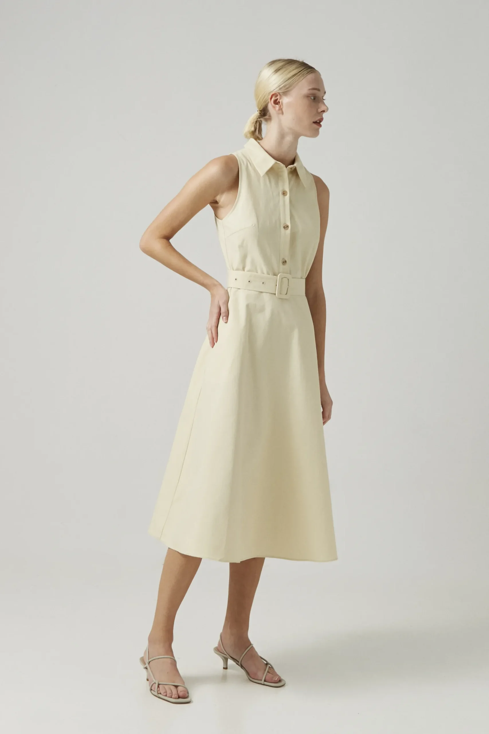 Cotton Belted Midi Dress