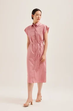 Cotton Button-Down Midi Shirt Dress