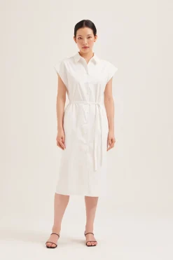 Cotton Button-Down Midi Shirt Dress