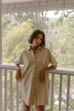 Cotton Button-Down Shirt Dress
