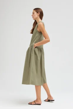 Cotton Drop Waist Midi Dress