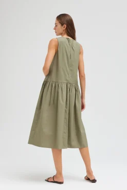 Cotton Drop Waist Midi Dress