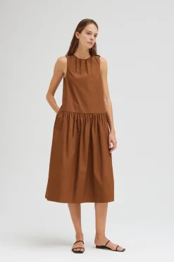 Cotton Drop Waist Midi Dress