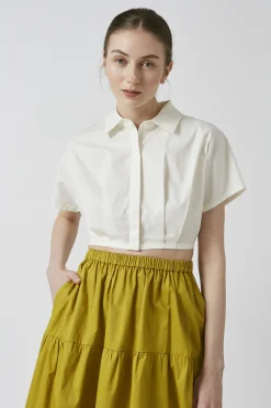 Cotton Gathered Seam Midi Skirt