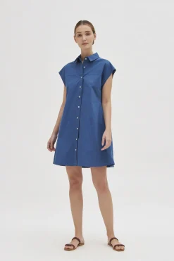Cotton Gathered Shirt Dress