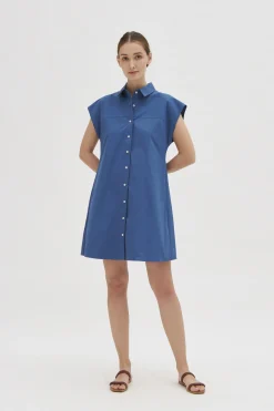 Cotton Gathered Shirt Dress