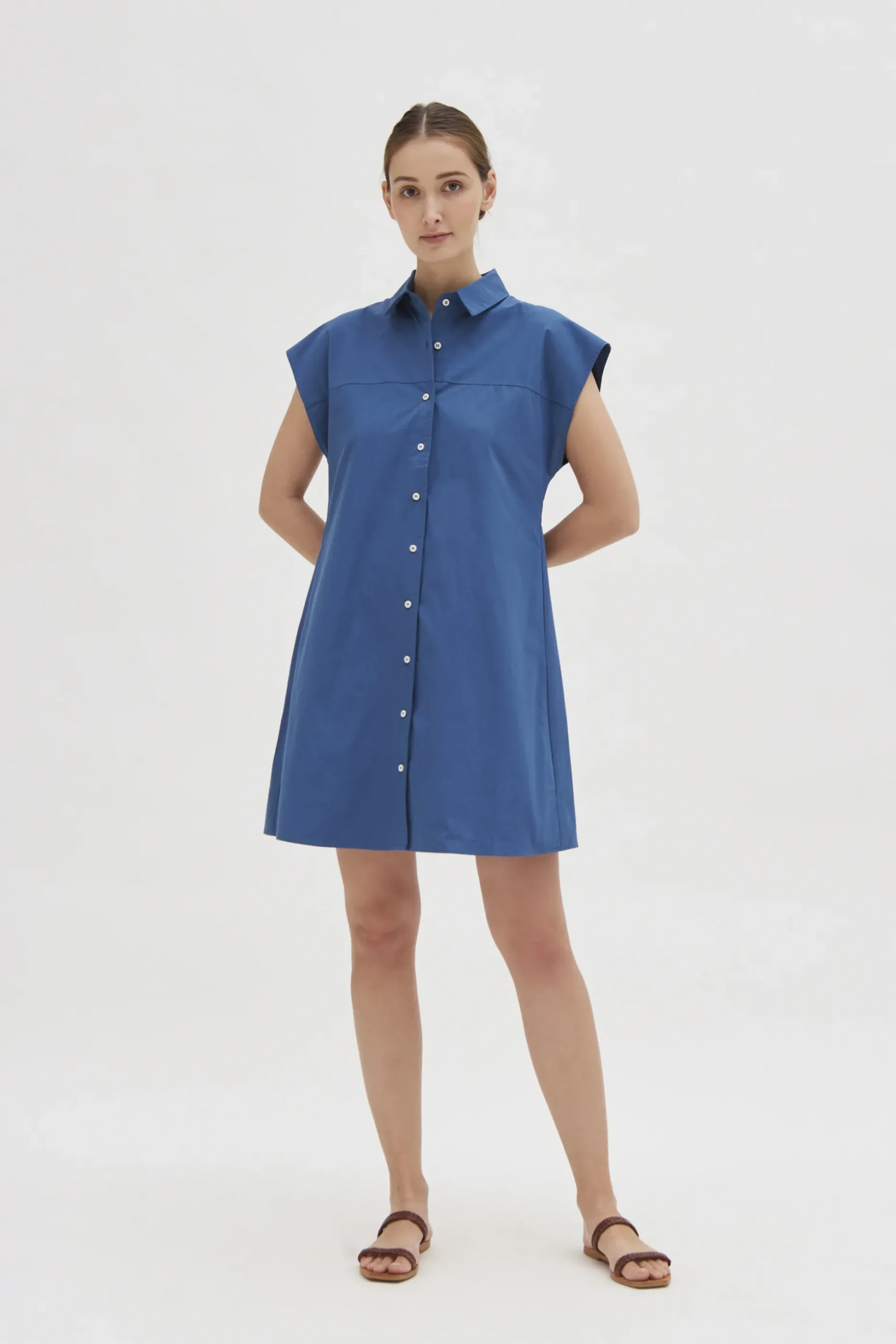 Cotton Gathered Shirt Dress