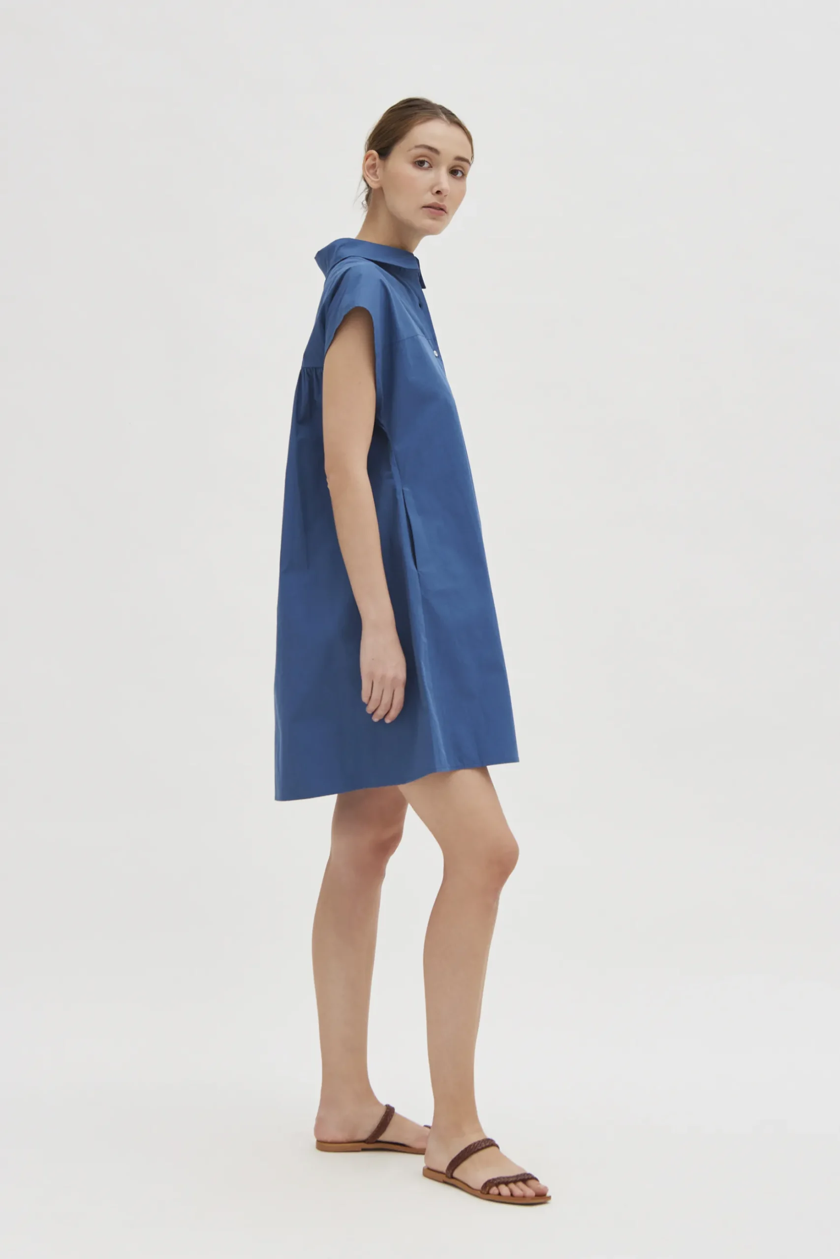Cotton Gathered Shirt Dress