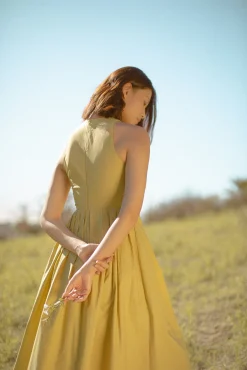 Cotton Midi Pleat Dress