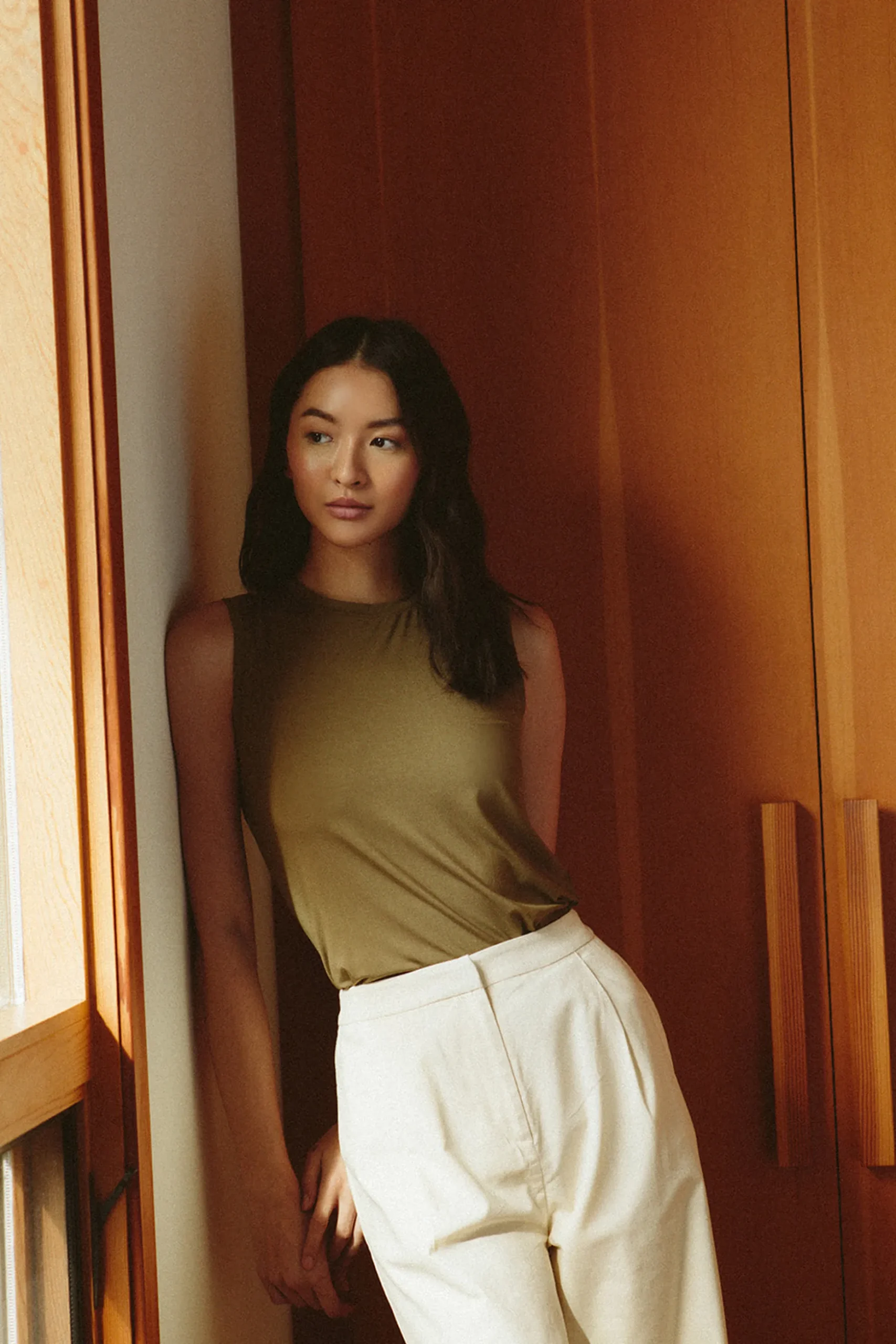 Cotton Pleat Full-Length Pants