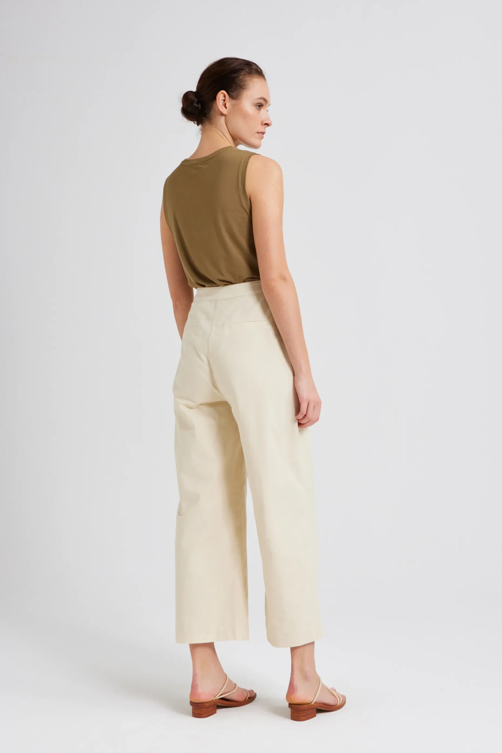 Cotton Pleat Full-Length Pants