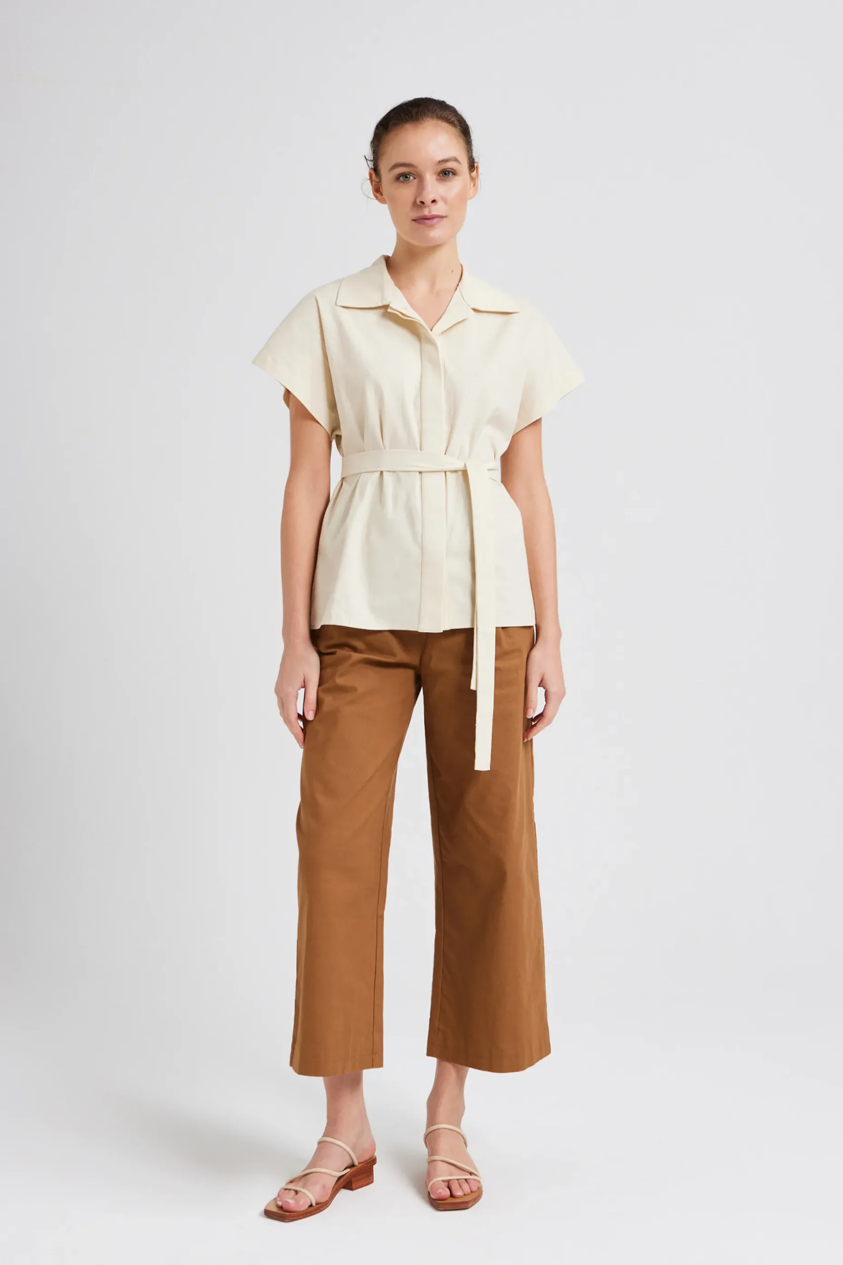 Cotton Pleat Full-Length Pants