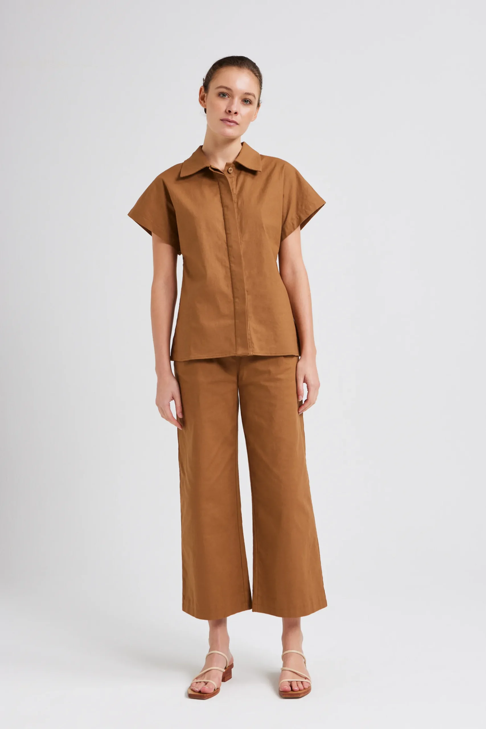Cotton Pleat Full-Length Pants