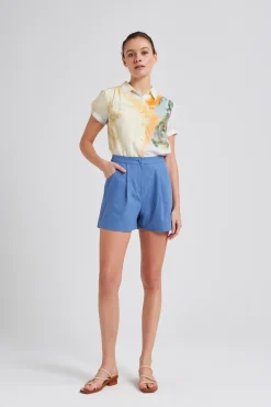 Cotton Pleat High-Waisted Shorts