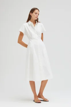 Cotton Pleated Shirt Dress