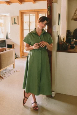 Cotton Pleated Shirt Dress